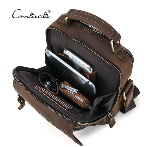 CONTACT'S-bandolera de cuero Crazy Horse para hombre, bolso de hombro para iPad Vintage de 7,9 