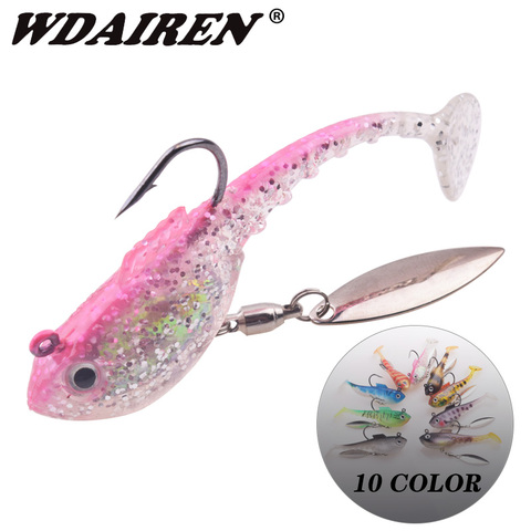 Wobblers de cabeza plomada, señuelos blandos de 7cm, 11,5g, cebo Artificial de silicona con Spinner, cuchara de Metal en la cola para lubina, Jigging Swimbaits, 1 Uds. ► Foto 1/6