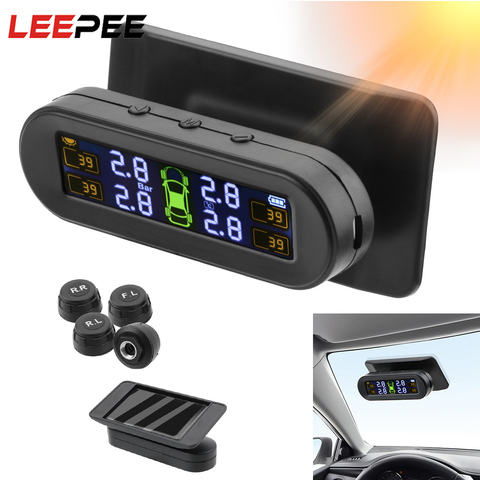 LEEPEE-Sensor de Presión de neumático de coche, aviso de temperatura, ahorro de combustible, sistema de supervisión de presión de neumático de coche con Sensor Solar de 4 TPMS externos ► Foto 1/6