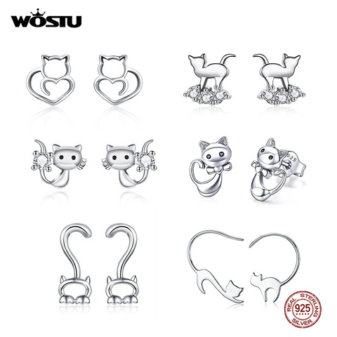 WOSTU Real 100% plata esterlina 925 encantadora gato Stud pendientes para las mujeres S925 pendiente de plata regalo de la joyería de moda FIE073 ► Foto 1/6