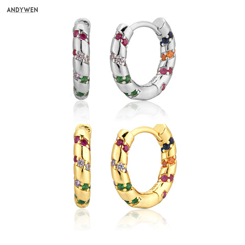 Andywen 100% Plata de Ley 925 de Clips de arcoíris aros Pendiente Huggies medio 8mm Piercing Pendiente de las mujeres joyería del Círculo ► Foto 1/6