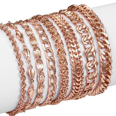 Pulseras de oro rosa para mujer, cadena curva Helix Bismark, joyería de moda de 7mm, 18cm, 20cm, DLGBB1, 585 ► Foto 1/6