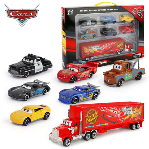 Disney- Set de coches de la película Cars para niño, juego de 7 unidades de coches de carrera, Rayo Mcqueen, Jackson, Storm, Mack, Tío truck 1:55, juguete de coche de metal fundido a presión ► Foto 1/6