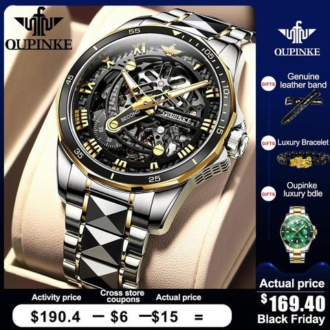 OUPINKE-reloj con cristal de zafiro para hombre, mecánico, de pulsera, automático, de lujo, de acero de tungsteno, 50m, resistente al agua, deportivo, de negocios ► Foto 1/6