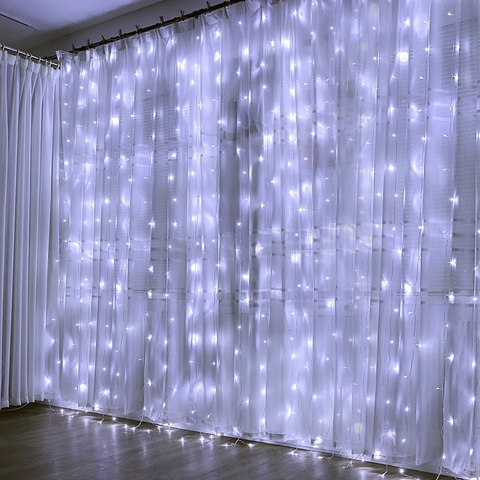 Guirnalda LED de 3x1/3x 2/3x3m, de carámbanos guirnalda de luces, luces de hadas navideñas para el hogar, boda, fiesta, cortina, jardín, decoración de ventanas ► Foto 1/6