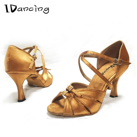 IDancing-zapatos de baile para mujer, zapatillas de salón, Salsa latina, zapatos de baile para chica, tacón alto de bronce negro ► Foto 1/4