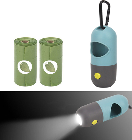 Dispensador de bolsas de caca de perro Degradable, bolsas de basura portátiles para mascotas, para exteriores, luz LED, ecológico, suministros de limpieza ► Foto 1/6