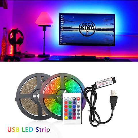 5V tira de luz LED USB de 1M 2M hielo azul/blanco cálido/Blanco/RGB 2835 iluminación de fondo de TV Navidad decoración luces de hadas ► Foto 1/6