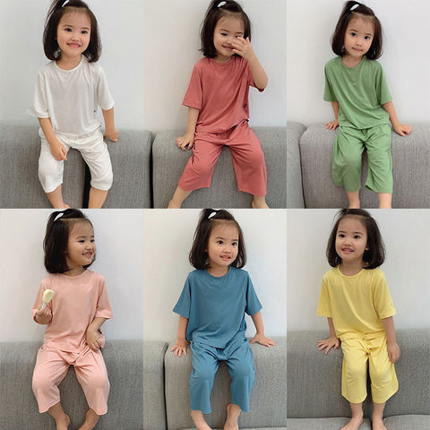 1-6 años de Color sólido, ropa de bebé de verano Modal bebé recién nacido niños niñas ropa 2 uds pijamas de bebé Unisex niños ropa conjuntos ► Foto 1/6