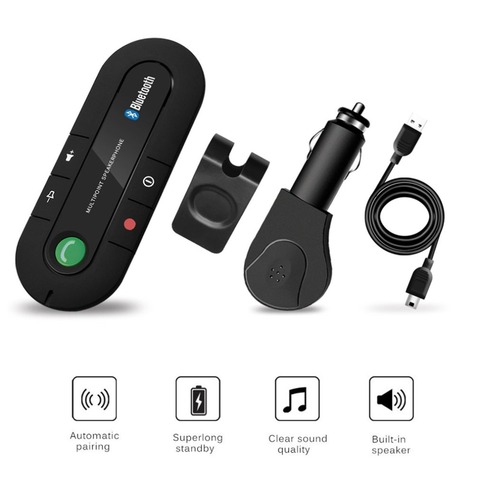 Kit de manos libres para coche con Bluetooth, altavoz inalámbrico con USB, reproductor de música MP3, visera solar, Clip, cargador de altavoz, sin aux ► Foto 1/6