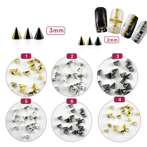 TSZS 100 unids/lote 1mm 2mm 3mm plata oro negro flecha remache metálico uñas DIY arte puntas Punk pendientes Tip de uñas Decoración ► Foto 1/6