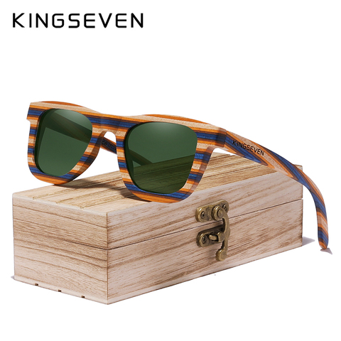 KINGSEVEN-gafas de sol de diseño Original hechas a mano para hombre y mujer, anteojos de sol con marco completo de madera de colores, de marca de lujo ► Foto 1/1