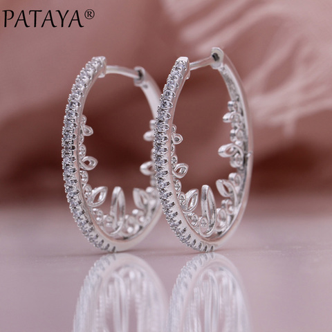 PATAYA-pendientes de gota de círculo de encaje hueco para mujer, aretes de boda finos de fiesta de oro rosa 585, joyería de moda de circonita Natural blanca ► Foto 1/6