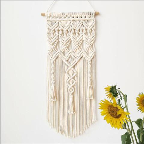 Tapiz bohemio de macramé para colgar en la pared tejido a mano, accesorios de decoración para el hogar, arte nórdico con borlas, decoración para dormitorio y apartamento ► Foto 1/6