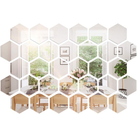 Espejo acrílico removible para el hogar, pegatina de pared hexagonal, calcomanías de pared para decoración de sala de estar y dormitorio, 24 Uds. ► Foto 1/6