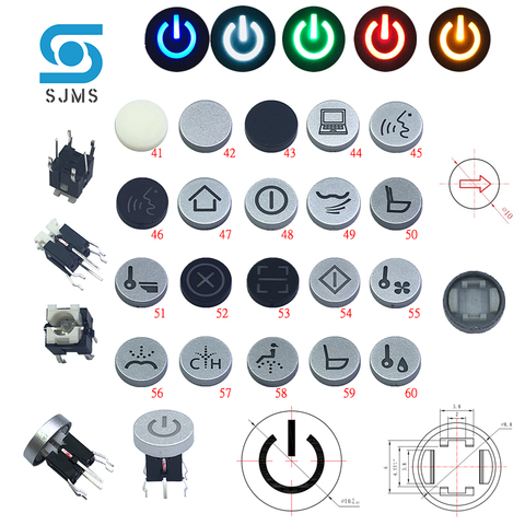 SJMS-Botón de presión momentáneo con interruptor de luz táctil, pulsador táctil de 6x6x9,5mm, 6P, agujero pasante, 5 uds. ► Foto 1/6