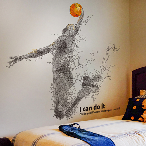 [SHIJUEHEZI] jugando adhesivo para pared de baloncesto bola creativa jugador adhesivos deportivos de pared para sala de niños habitación decoración de la casa ► Foto 1/6