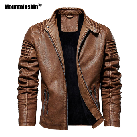 Mountainskin-chaqueta de cuero para hombre, abrigo de PU cálido para motocicleta, prendas de vestir ajustadas a la moda, ropa de marca para invierno y otoño, SA812 ► Foto 1/6