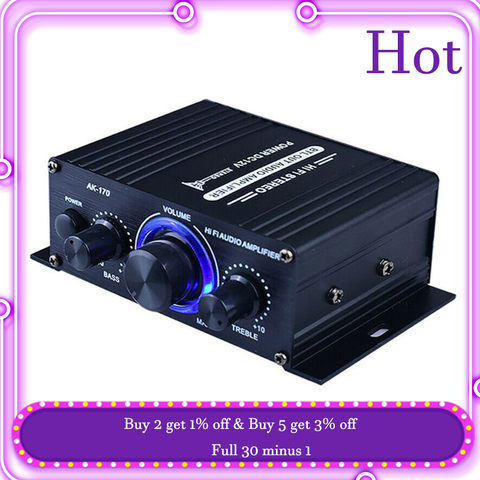 Miniamplificador de potencia auxiliar HIFI de doble canal para coche, luz LED azul, música de fiesta, Club, AK 400, 170 W, DC12V ► Foto 1/6