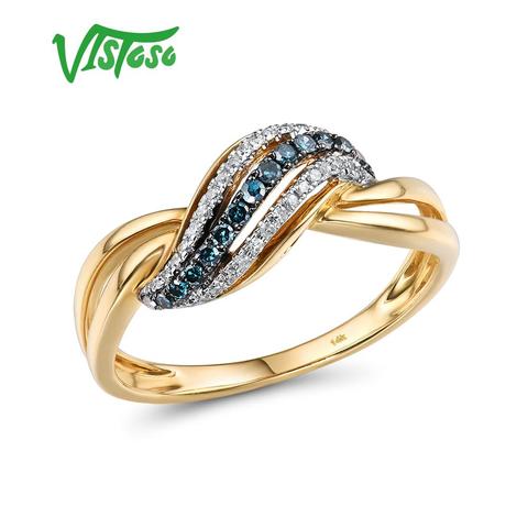 VISTOSO-anillo de oro espumoso de 14K y Diamante Azul para mujer, sortija de compromiso de lujo, aniversario, joyería fina, 585 ► Foto 1/6