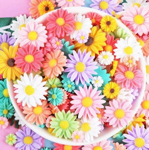 30 Uds. De 50 Uds. De cabujón de resina plana multicolor con forma de girasol, para Scrapbook, manualidades, adornos DIY, accesorios de decoración para sombreros ► Foto 1/3