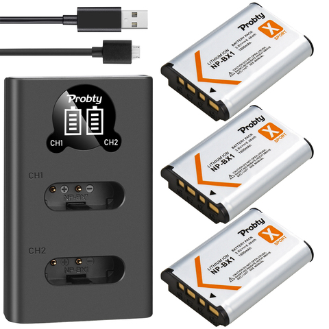 Alta calidad 1800mAh NP-BX1 NP BX1 batería + cargador USB con LCD para Sony DSC RX1 RX100 M3 M2 RX1R WX300 HX300 HX400 HX50 HX60 ► Foto 1/6