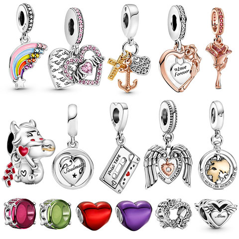 Amuletos de zirconio para mujer, de Plata de Ley 925, para pulseras originales de 3mm y fabricación de joyería DIY para el Día de San Valentín, novedad de 2022 ► Foto 1/6