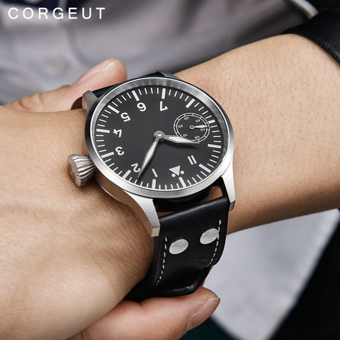 Reloj de cuerda manual mecánico de 17 joyas Corgeut 3600 MOVIMIENTO DE Seagull 6497 reloj de marca de lujo deportivo de cuero de moda para hombre luminoso ► Foto 1/6