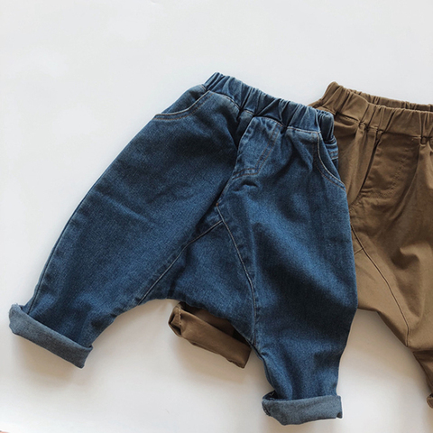 Bebé de estilo coreano niños niñas pantalones vaqueros niños Casual cintura elástica pantalón niños ropa de otoño bebé niños niñas pantalones vaqueros ► Foto 1/6