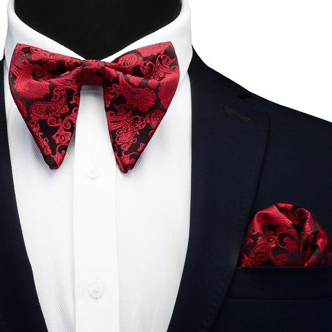 Ricnais-Conjunto de corbata de lazo grande de seda para hombre, corbata cuadrada de bolsillo de Cachemira roja y blanca, para negocios y boda, regalos ► Foto 1/6