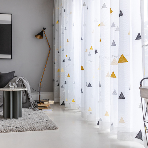 Cortinas triangulares de tul para dormitorio de niños, tratamientos de ventana estilo nórdico para sala de estar, personalización de acabado ► Foto 1/6