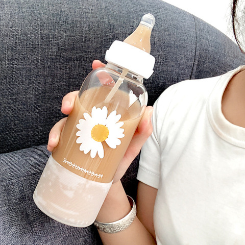 Botella de cristal con graduación creativa para adultos, copas lindas de paja para estudiantes, taza coreana para adultos, vaso de zumo de cristal, envío gratuito ► Foto 1/5