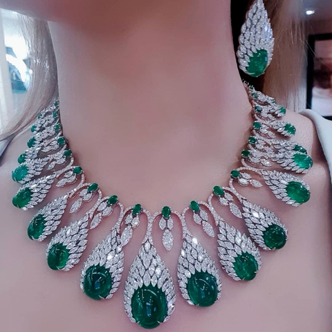 GODKI DUBAI-Conjunto de 2 uds. De collar y pendientes de Zirconia, joyería para fiesta y boda para mujer, conjuntos de joyas de cristal CZ para boda 2022 ► Foto 1/2