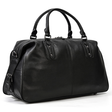 MAHEU-Bolso de viaje de cuero suave para hombre y mujer, bolsa de viaje, de fin de semana, color negro, 50 cm ► Foto 1/6