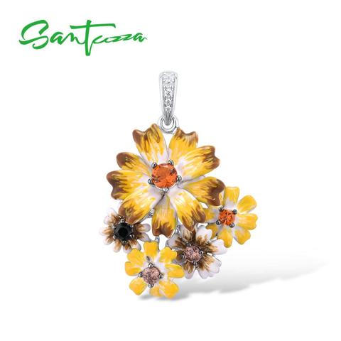 SANTUZZA-Colgante de plata de ley 925 con diseño de flores, colgante de flores amarillas de nano zirconia cúbica, para mujeres ► Foto 1/6