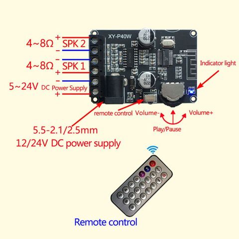 Placa amplificadora Digital Bluetooth XY-P40W Audio recibidor estéreo inalámbrico con Control remoto 30/40W 12/24V R2LC ► Foto 1/5