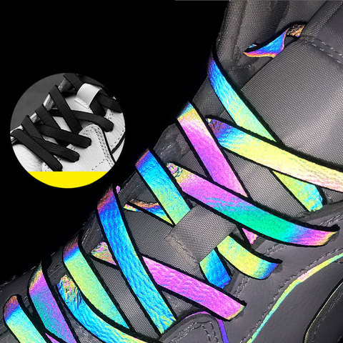 Cordones reflectantes holográficos de 120/140/160cm para mujer y hombre, cordones de zapatos que brillan en la oscuridad para zapatillas deportivas, soga para calzado ► Foto 1/6