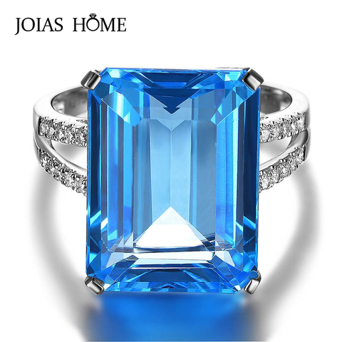 JoiasHome-anillos de lujo para mujer, joyas de plata 925 con acuario azul cuadrado, piedras preciosas, fiesta, regalo, talla 6-10 ► Foto 1/6