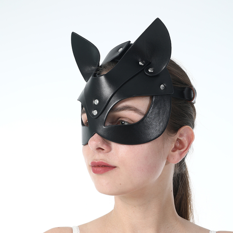 BDSM-mascarillas de cuero ajustable para mujer, arnés de cuero con correa, disfraces eróticos góticos, accesorios de Cosplay, máscaras para gato Porno, herramientas sexuales ► Foto 1/6