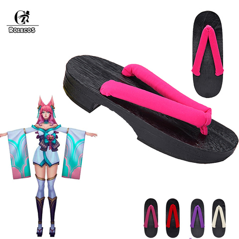 ROLECOS, LOL Spirit Blossom Ahri, zapatos de Cosplay para mujer, zuecos de Geta de madera, disfraces de Cosplay, Sauna, Spa, casa, playa, sandalias ► Foto 1/6