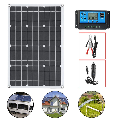 Kit de Panel Solar de 180W y 12V, doble puerto USB con pantalla LCD de 20A, regulador de células de carga Solar, luces RV portátil para coche y Yate ► Foto 1/6