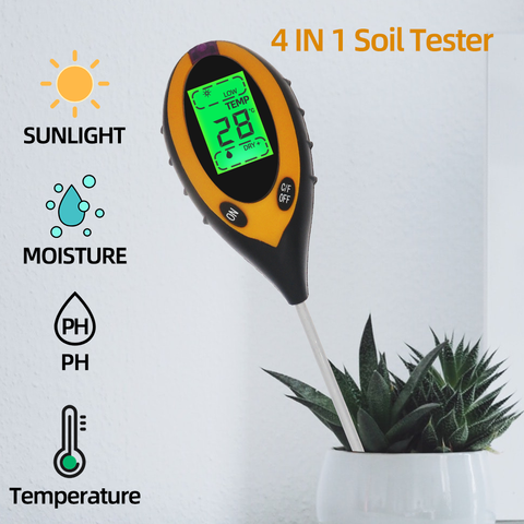 4 en 1 PH/humedad/temperatura/luz solar probadores de suelo medidor de PH Monitor de humedad del suelo instrumento de medición de acidez para planta de jardín 60% de descuento ► Foto 1/6