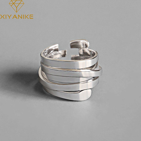 XIYANIKE-anillos de boda de Plata de Ley 925 para mujer, joyas simples geométricas hechas a mano de varias capas, joyería de tamaño 17mm ajustable ► Foto 1/5