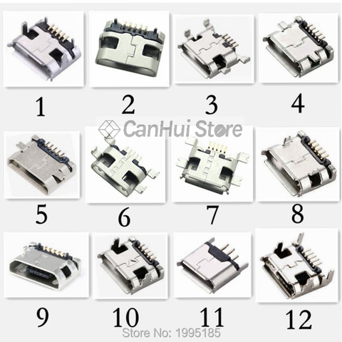 Conector de 5 pines SMT, Micro USB tipo B, colocación hembra, 12 modelos SMD, conector a enchufe DIP, 20-60 uds. ► Foto 1/6