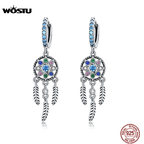 WOSTU gran oferta S925 pendientes atrapasueños auténtico 925 pendientes colgantes de plata fina para mujer, regalo de fiesta de boda CQE713 ► Foto 1/6