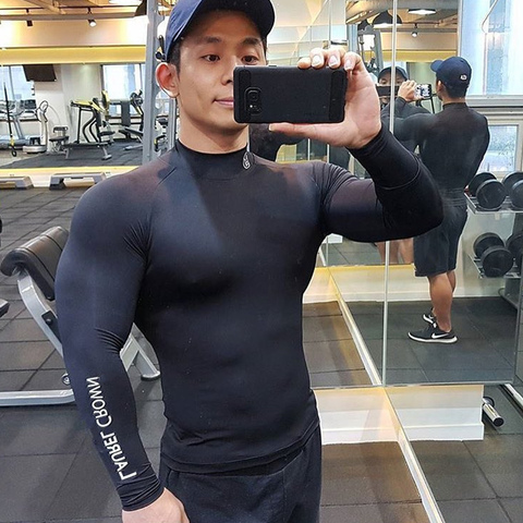 Camiseta ajustada de gimnasio para hombre, camisa de manga larga de secado rápido para correr, culturismo, ropa de entrenamiento ► Foto 1/6