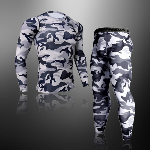 2022 SexeMara de camuflaje de secado rápido para hombre conjuntos de correr de compresión de deportes trajes ajustados medias ropa gimnasio Fitness Camo ropa deportiva ► Foto 1/6