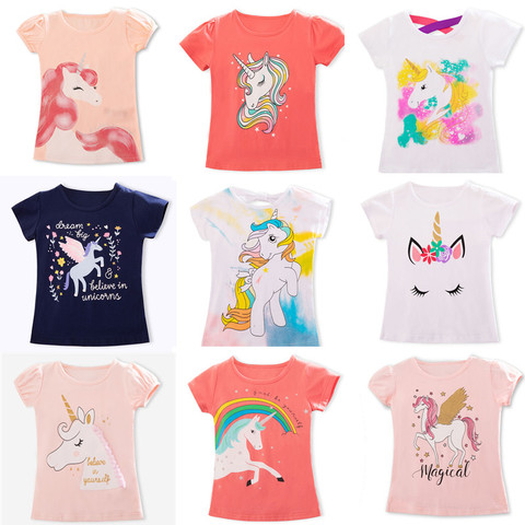 Camisetas de unicornio para niñas, Tops de algodón para bebés, camisetas informales para niños de 3, 4, 5, 6, 7 y 8 años ► Foto 1/6