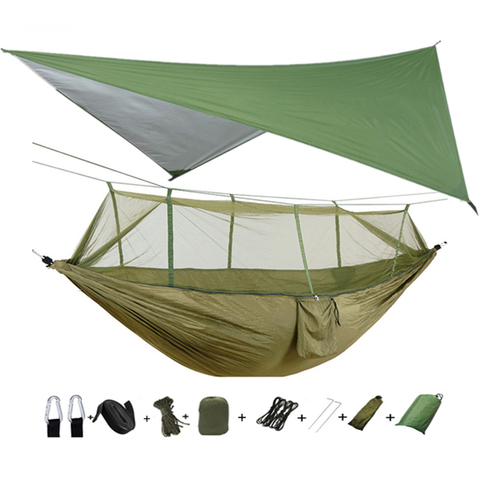 Hamaca de Camping portátil con mosquitera impermeable carpa de mosca de lluvia doble hamaca de Nylon ligero al aire libre ► Foto 1/6