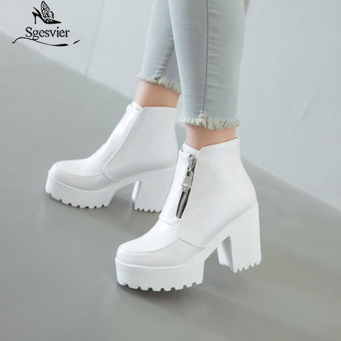 Sgesvier negro blanco plataforma botines de Mujer Zapatos de tacón alto botas damas Zip Otoño e Invierno zapatos de mujer botas Zapatos 2022 ► Foto 1/6